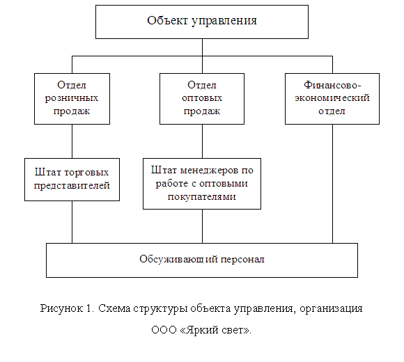 Подпись:  
Рисунок 1. Схема структуры объекта управления, организация ООО «Яркий свет».

